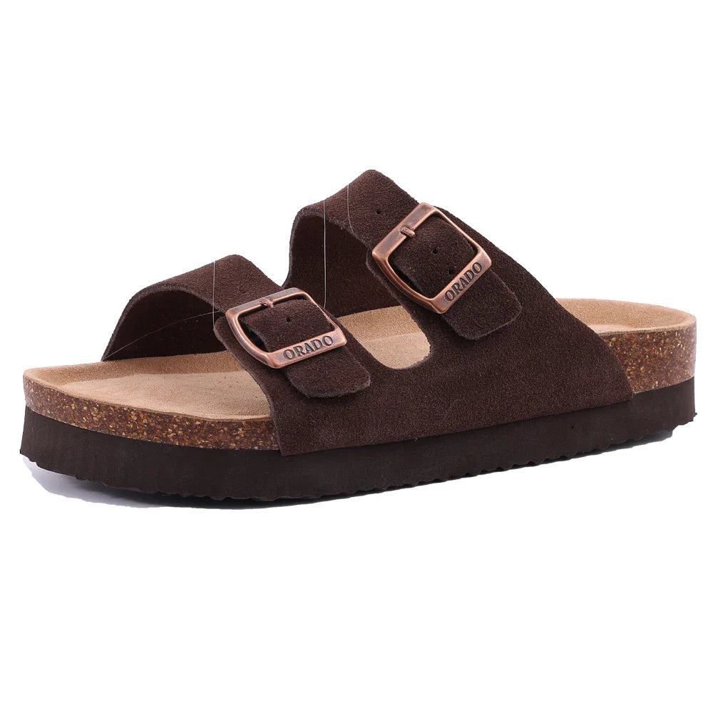 CORKA Dames Zomersandalen van Kurk met Open Teen – Verstelbare Gesp & Suède Binnenzool