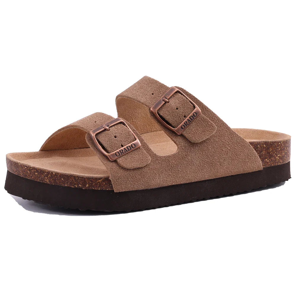 CORKA Dames Zomersandalen van Kurk met Open Teen – Verstelbare Gesp & Suède Binnenzool