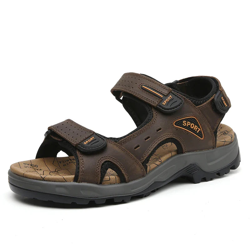 VENTO Heren Leren Sandalen – Comfortabele Zomerslippers voor het Strand