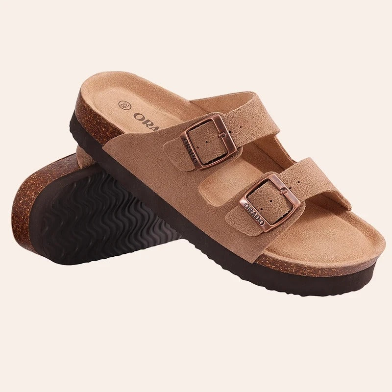 CORKA Dames Zomersandalen van Kurk met Open Teen – Verstelbare Gesp & Suède Binnenzool