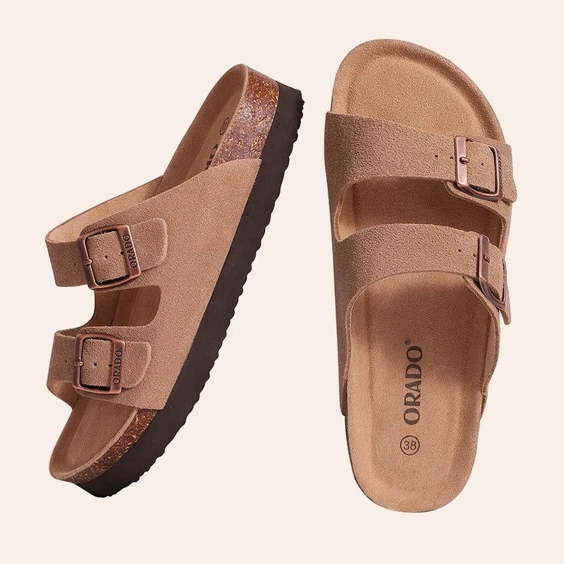CORKA Dames Zomersandalen van Kurk met Open Teen – Verstelbare Gesp & Suède Binnenzool