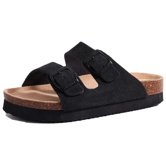 CORKA Dames Zomersandalen van Kurk met Open Teen – Verstelbare Gesp & Suède Binnenzool